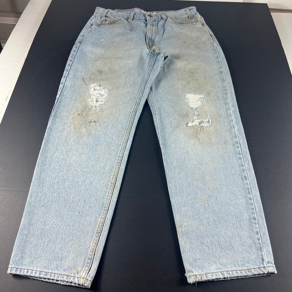 VTG Levi's Jeans Men 33x29* 550 Relaxed Blue Thrashed Denim Orange Tab Tag 34x30